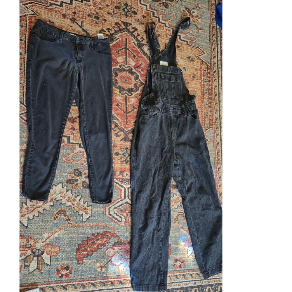 Kense Jeans Skinny Pants and Universal Thread Denim Overalls Bundle Black Size 6